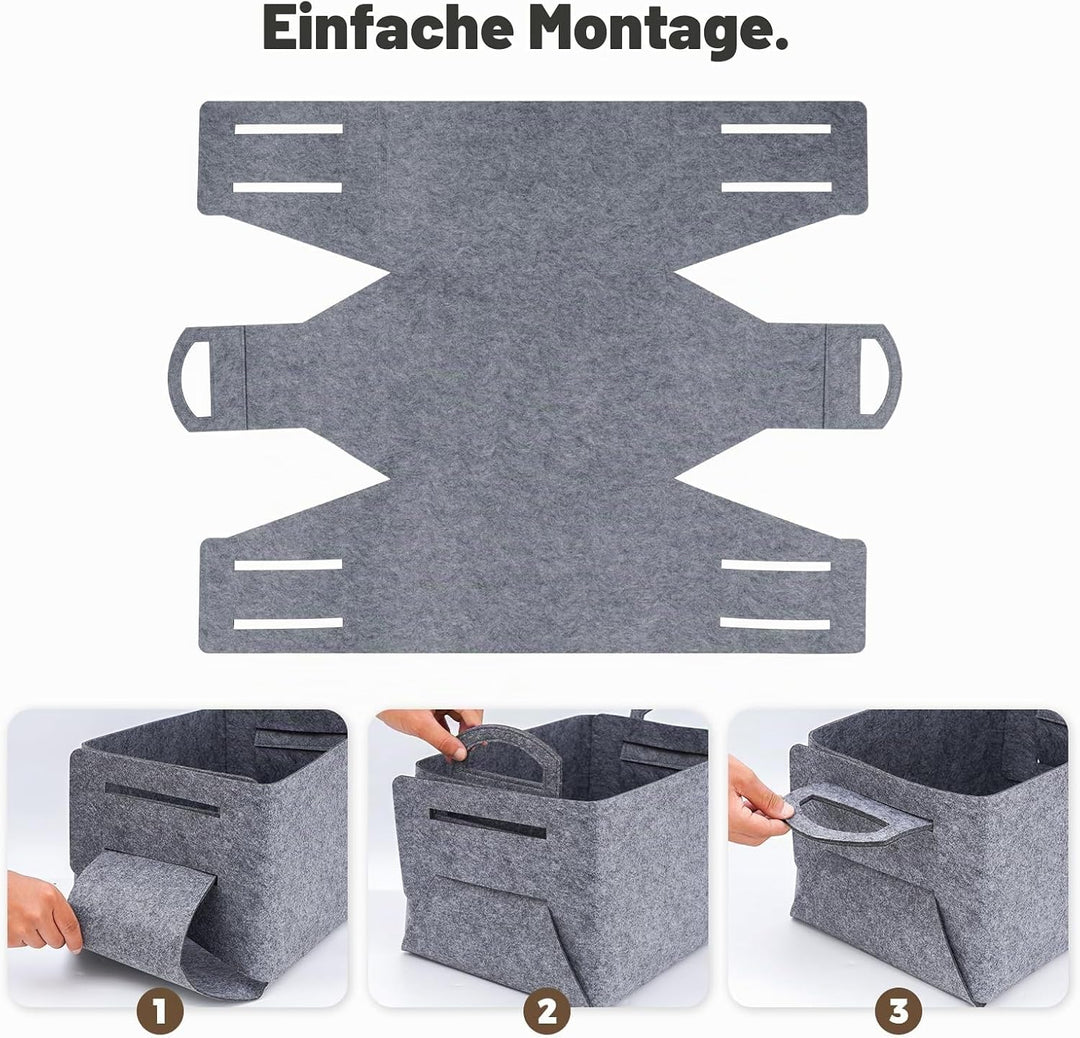 Filz Aufbewahrungskorb für Holz,40x30x24cm grosse geschenkkorb leer, faltbarer filzkorb mit zwei wei
