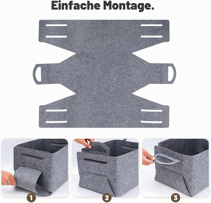 Filz Aufbewahrungskorb für Holz,40x30x24cm grosse geschenkkorb leer, faltbarer filzkorb mit zwei wei