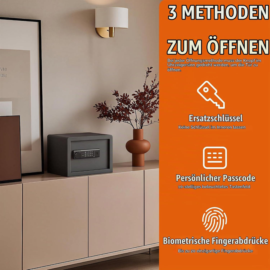 RPNB Biometrischer Tresor, Hintergrundbeleuchtete Touchpad, Kleiner Tresor für Zuhause mit Notfall-U