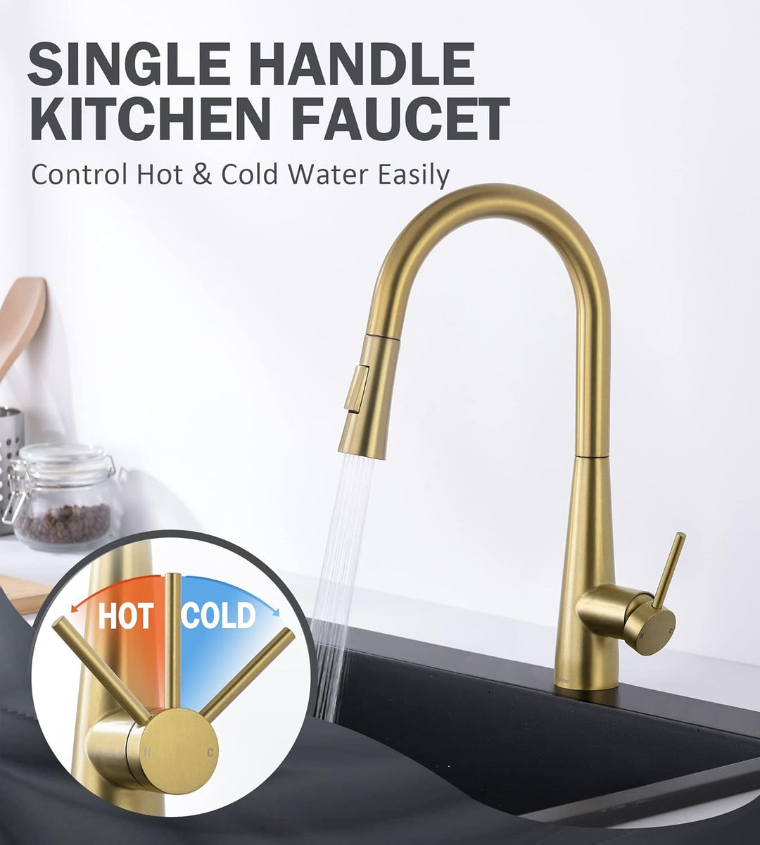 Tohlar Niederdruck Armatur Küche Gold, Küchearmatur mit Ausziehbare Brause, Niederdruck Wasserhahn K