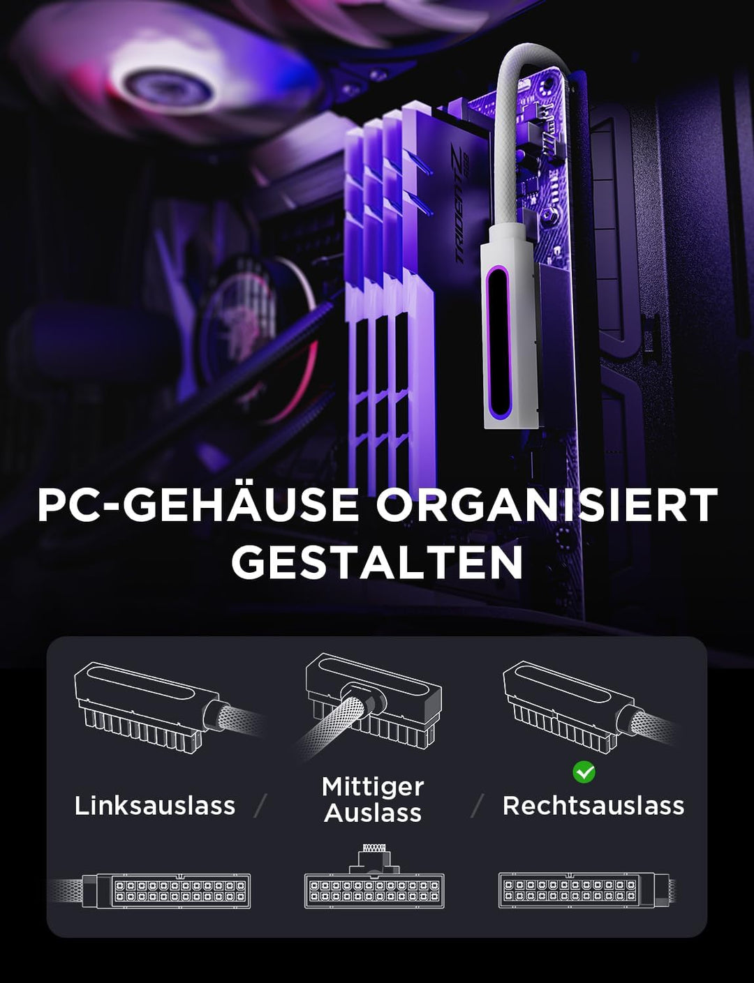 AsiaHorse Hydrus 24Pin PSU Kabelverlängerung R, PC 24 Pin Sleeved Cable für 24 Pin ATX [18AWG] Netzt