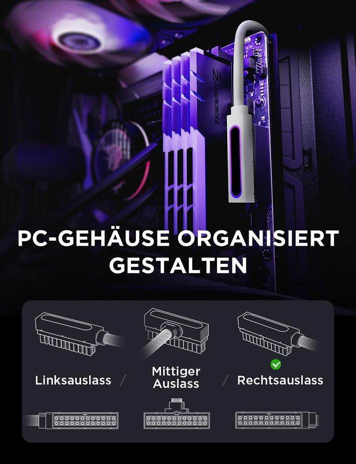 AsiaHorse Hydrus 24Pin PSU Kabelverlängerung R, PC 24 Pin Sleeved Cable für 24 Pin ATX [18AWG] Netzt