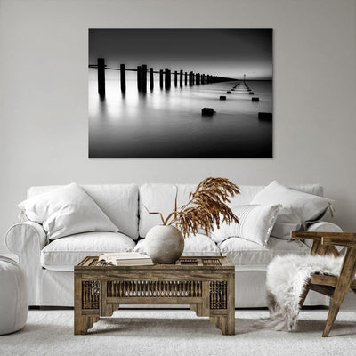 Bilder auf Leinwand 100x70cm Leinwandbild Meer Ufer Ozean Horizont Gross Wanddeko Bild Schlafzimmer