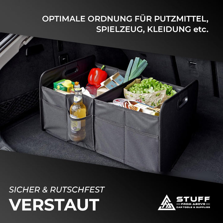 Auto Organizer in schwarz - Kofferraumtasche - (57x35x30cm) - Antirutsch durch Klett - Kofferraum Ca