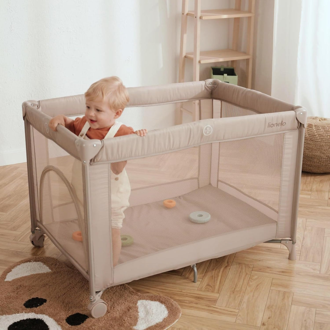 Lionelo Amelie Baby-Reisebett, ab Geburt bis 15 kg, klein, faltbar, weiche Faltmatratze, 100,5 x 70,