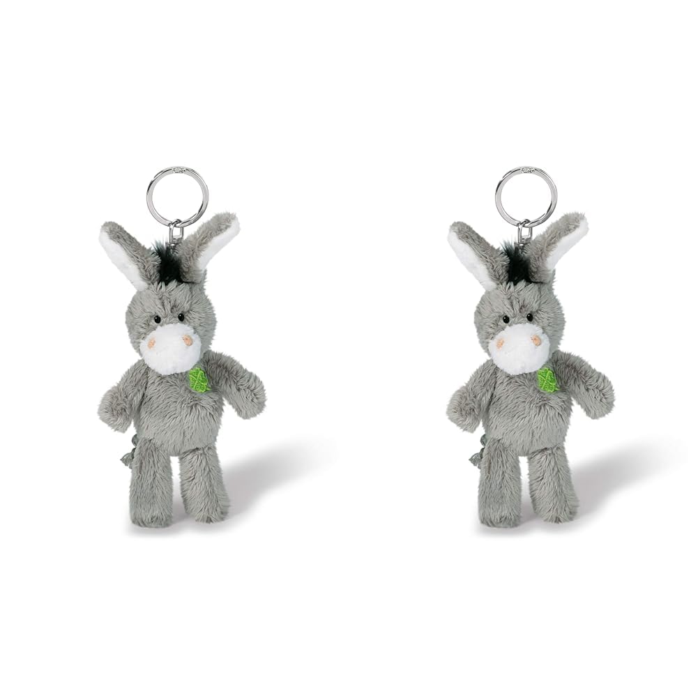 NICI 47868 Schlüsselanhänger Esel mit gesticktem Kleeblatt 10cm, GRAU (Packung mit 2)