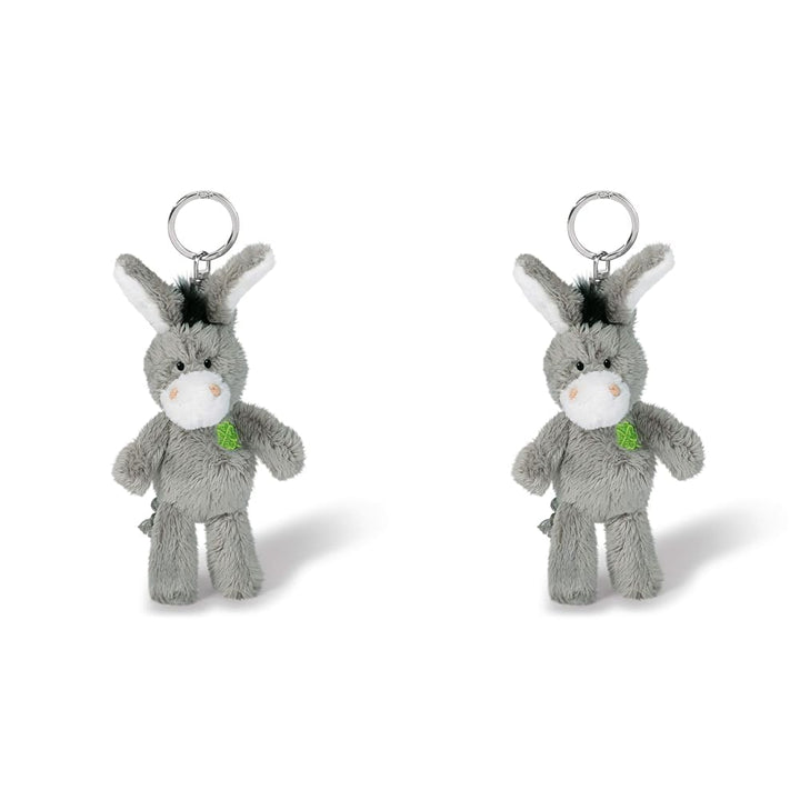 NICI 47868 Schlüsselanhänger Esel mit gesticktem Kleeblatt 10cm, GRAU (Packung mit 2)