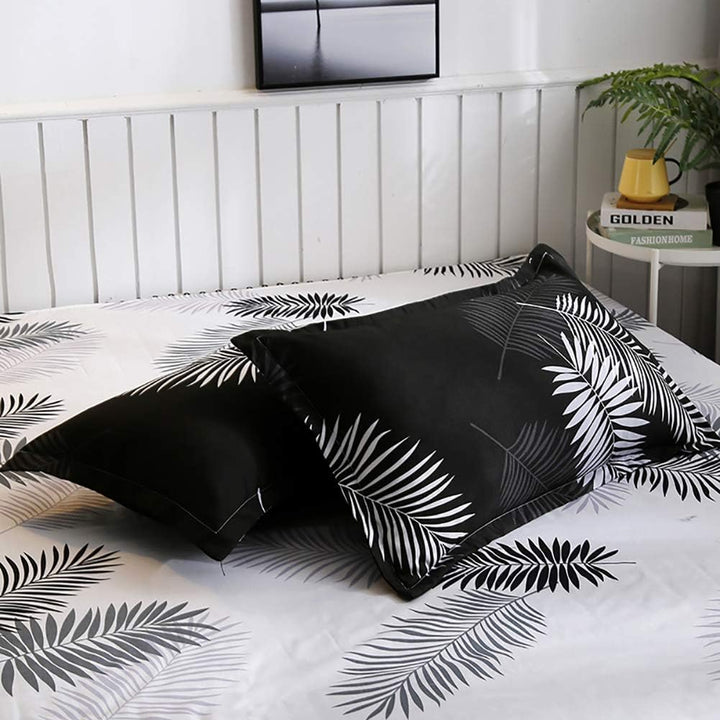 Omela Bettwäsche 155x220 Schwarz Weiss Wendebettwäsche Palmenblätter Muster Bettbezug 2 Teilig Micro