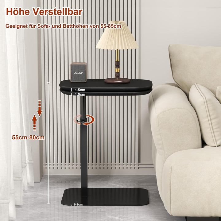 Höhenverstellbar Beistelltisch C Form, 360° Drehbarer C Form Beistelltisch für Couch, Rotierend Klei