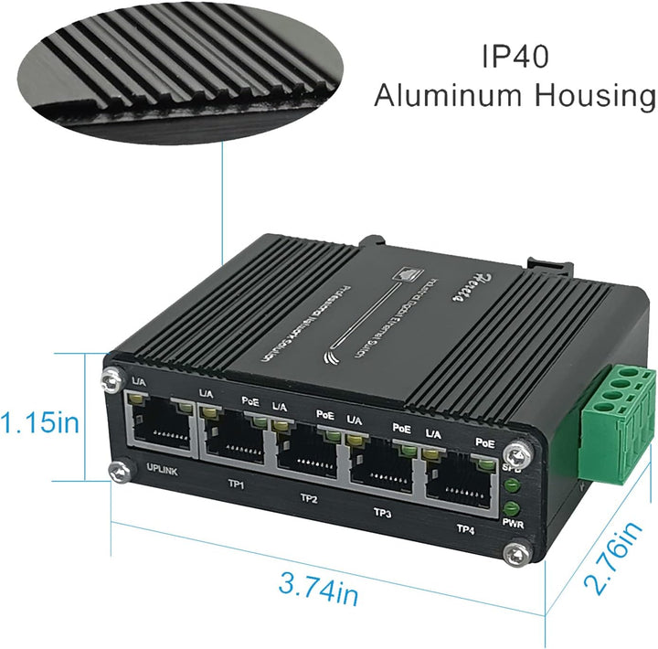 Industrieller Gigabit PoE Ethernet Switch 5-Port Mini 10/100/1000Mbps Base-TX gehärteter Ethernet Sw