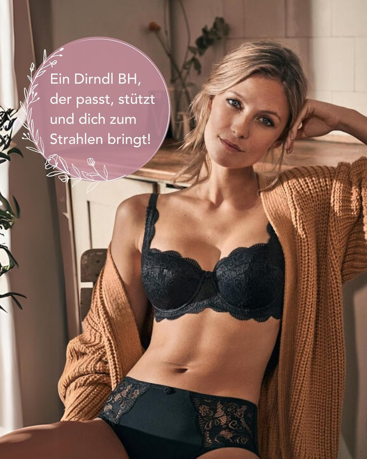 SUSA Wiesn-Zauber Dirndl BH I Bügel-Halbschalen BH mit floraler Spitze I Damen BH für ein atemberaub