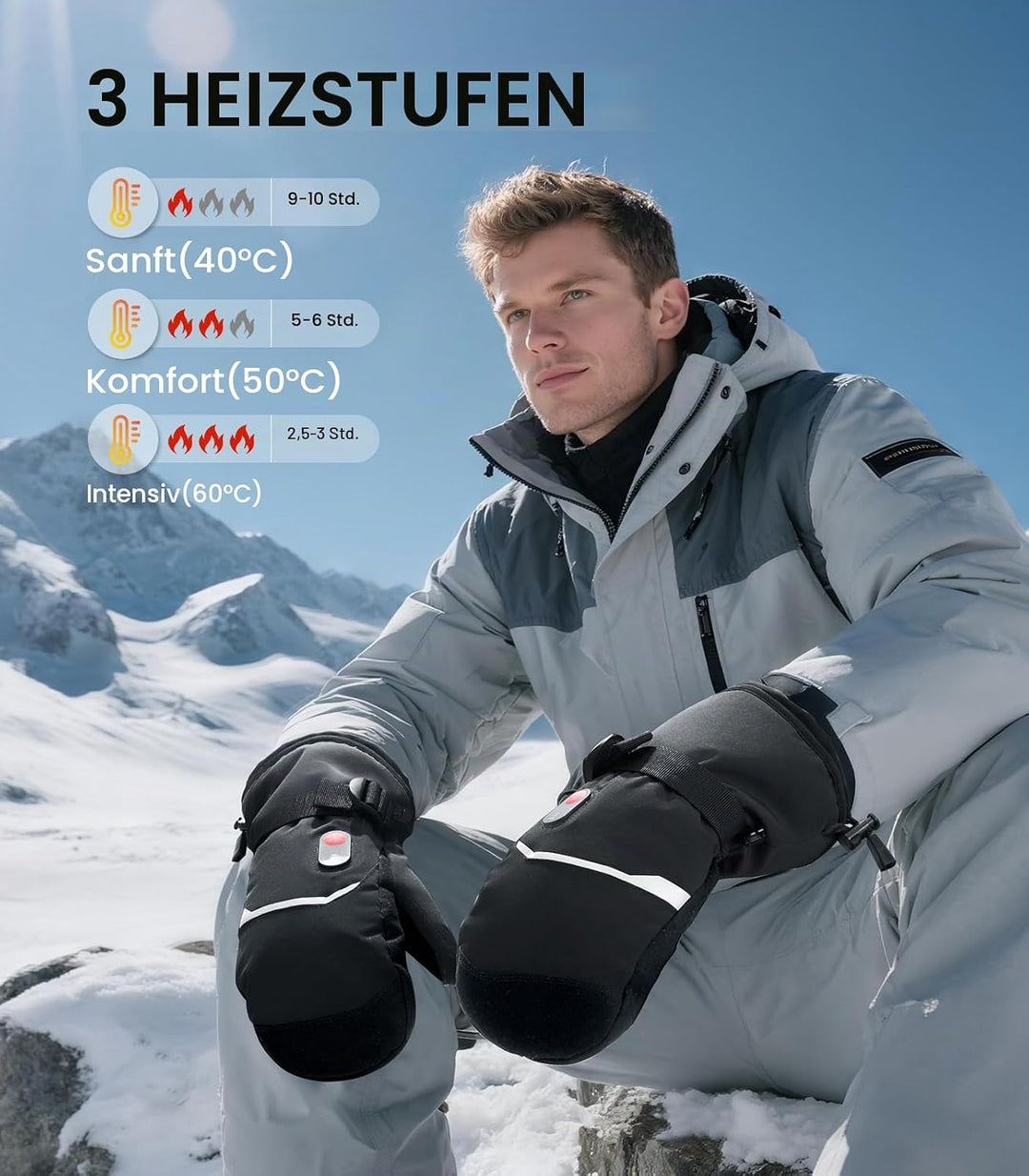 Beheizte Handschuhe, wiederaufladbare SkiHandschuhe für Damen Herren Kinder Winterskaten Camping Ski