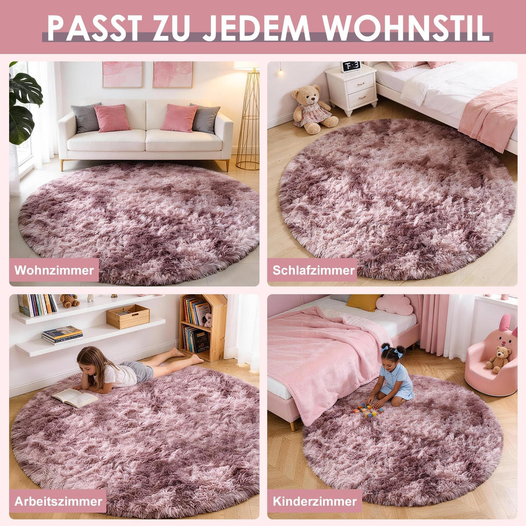 ROHATIM Schlafzimmer Plüsch Teppich Rund,Flauschiger Teppich für Wohnzimmer,modernes Wohnzimmer,Mädc