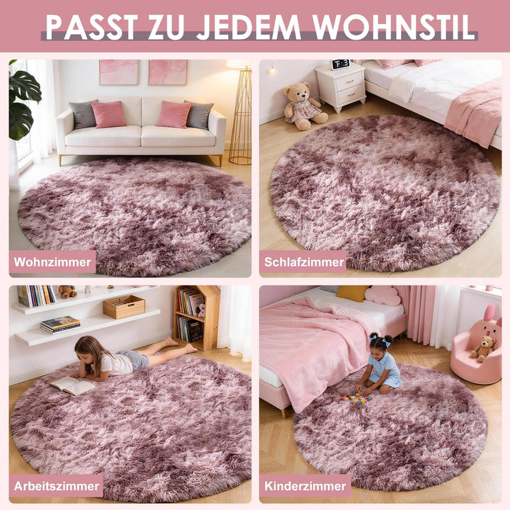 ROHATIM Schlafzimmer Plüsch Teppich Rund,Flauschiger Teppich für Wohnzimmer,modernes Wohnzimmer,Mädc