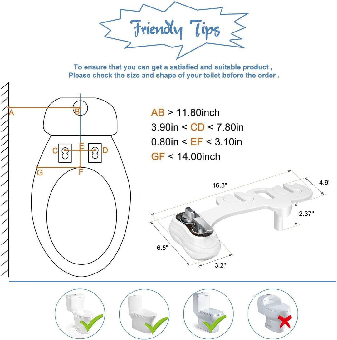 APURE BIDET A121 Warm- und Kaltwasser-Bidet-Aufsatz für WC-Sitz, Doppeldüse, Rücken- und Damenwäsche
