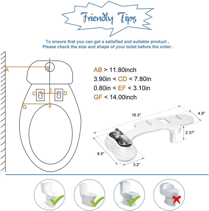 APURE BIDET A121 Warm- und Kaltwasser-Bidet-Aufsatz für WC-Sitz, Doppeldüse, Rücken- und Damenwäsche