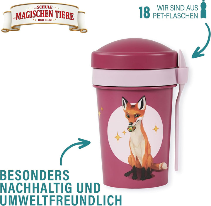 AWAVE Die Schule der Magischen Tiere Müslibecher To Go 540 ml rPET Beerenrot Rabbat, Becher mit Löff
