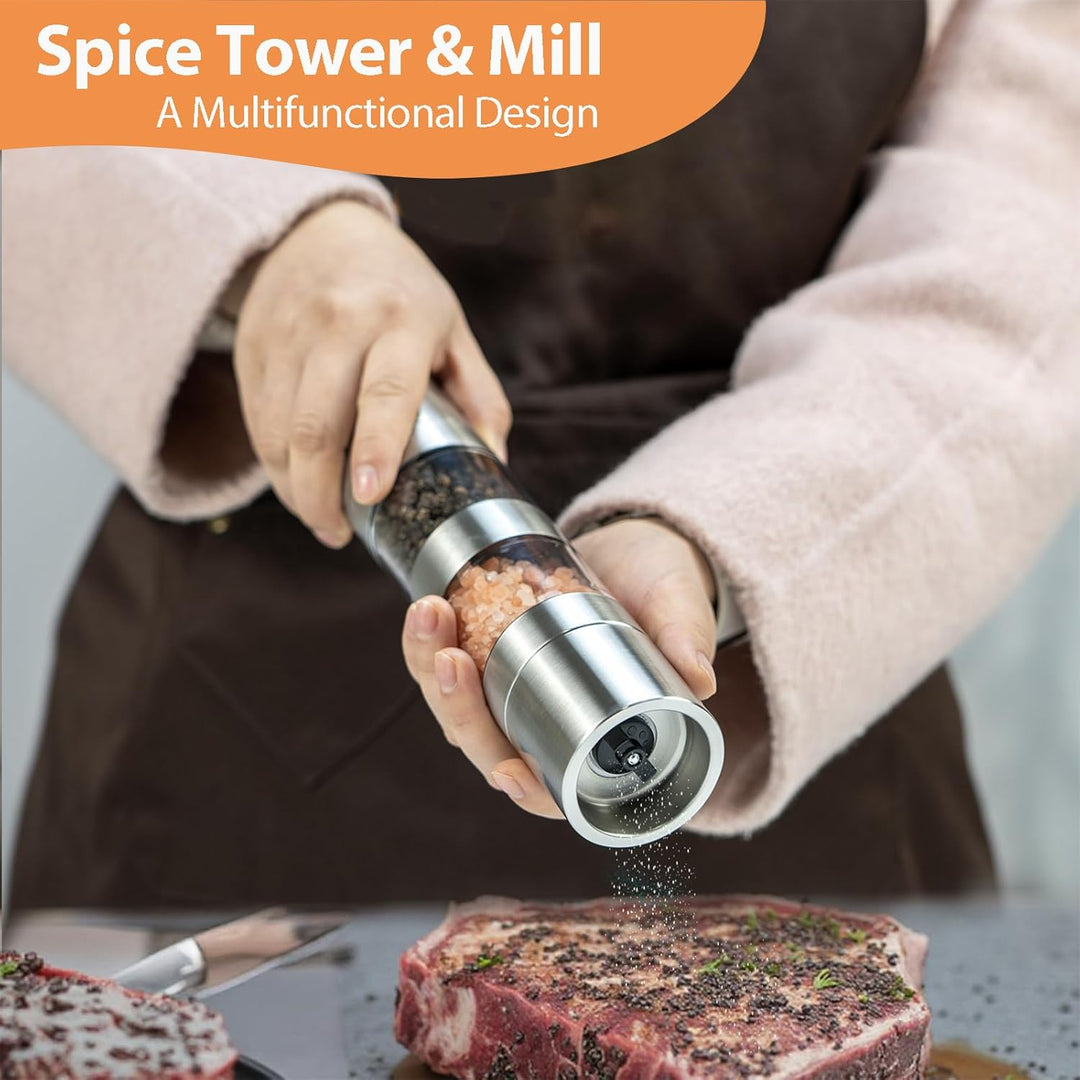 5 in 1 Gewürzstreuer, Edelstahl Gewürzmühle Set, Gewürzdosen Mini Gewürzmühle, Chef Mini Salz- und P