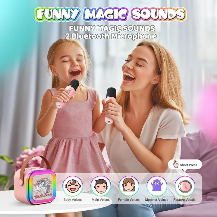 Dislocati Karaoke Maschine mit 2 Bluetooth Karaoke Mikrofon, Einhorn Geschenk Spielzeug für Mädchen