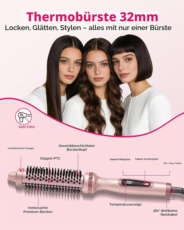 UKLISS Thermobürste 32mm Thermal Brush, Pro Ionische Thermo Rundbürste Lockenbürste [160-200℃], für