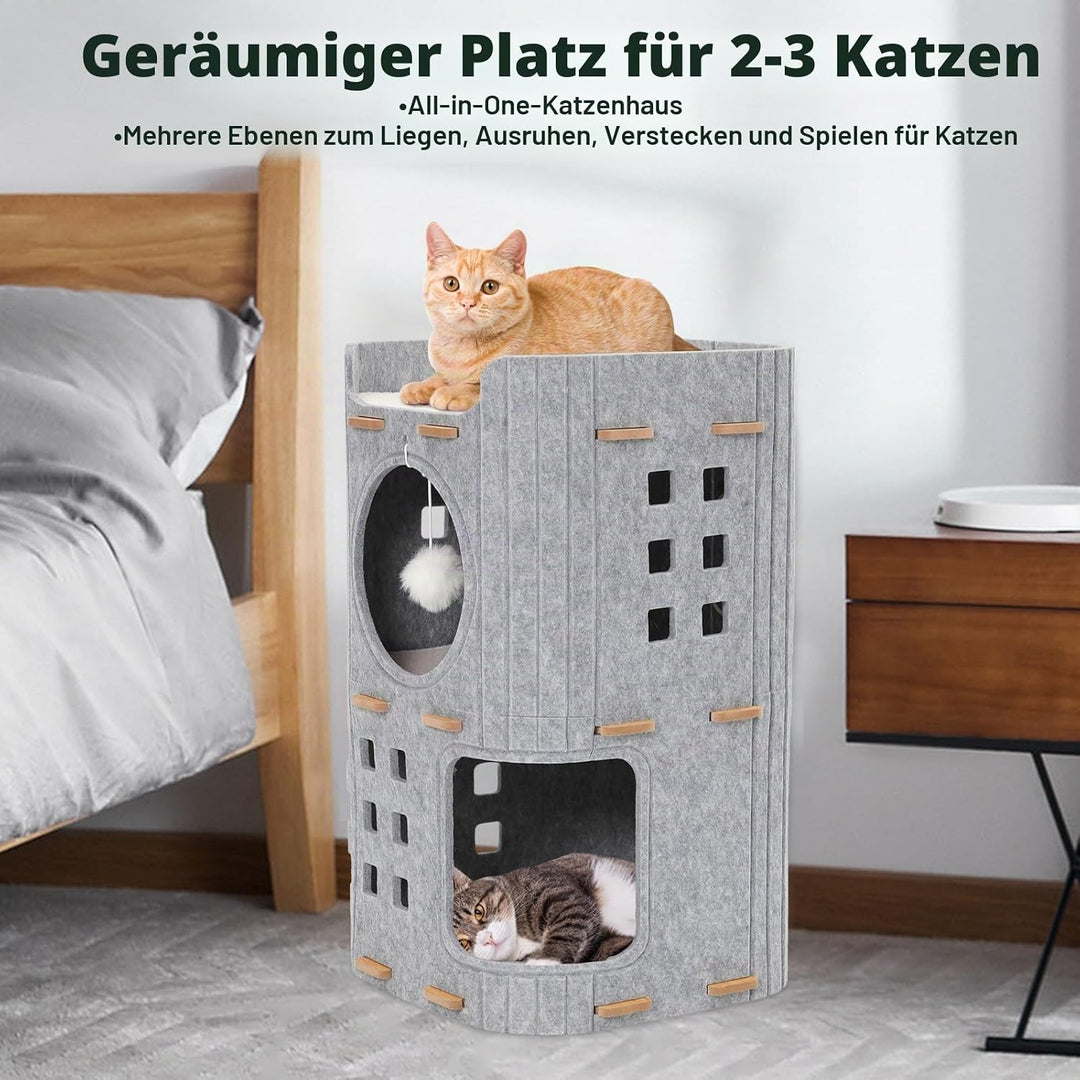 Katzenhöhle aus Filz, Katzenhöhle,Stabile aus hochwertigem Filz，Katzenhaus Indoor 3 Schicht Katzenbe