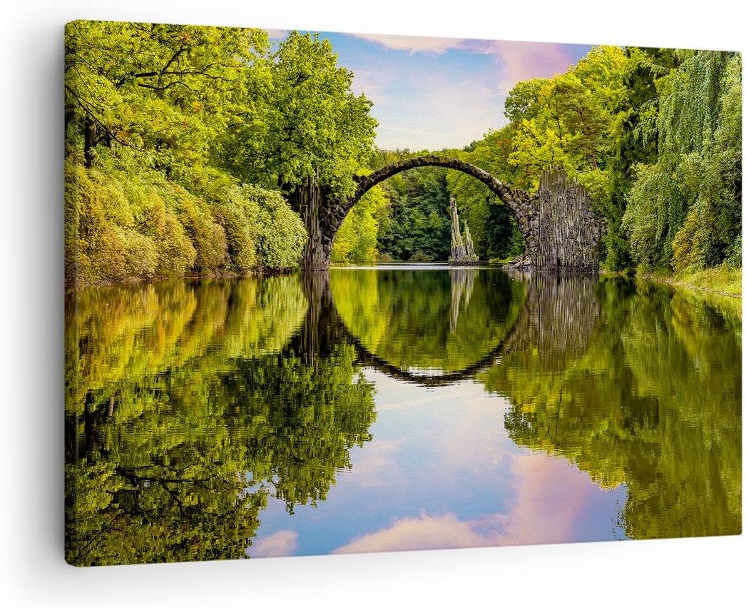 Bilder auf Leinwand Park Natur Wasser Leinwandbild mit Rahmen 70x50cm Wandbilder Dekoration Wohnzimm