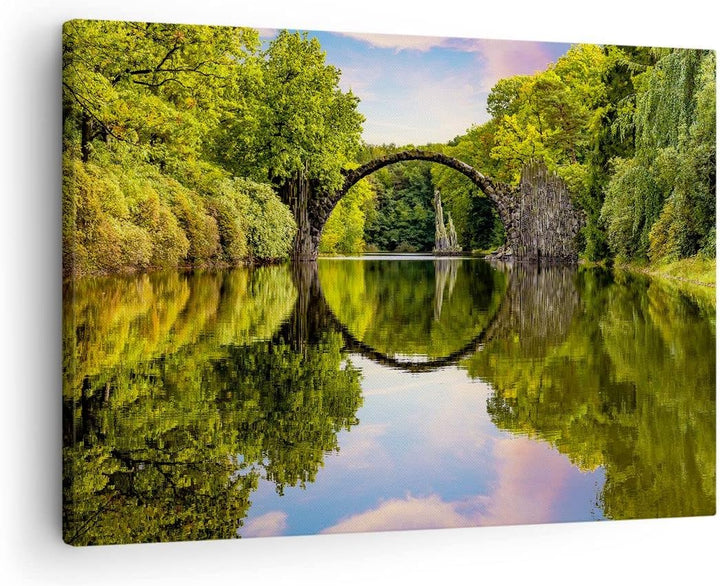 Bilder auf Leinwand Park Natur Wasser Leinwandbild mit Rahmen 70x50cm Wandbilder Dekoration Wohnzimm