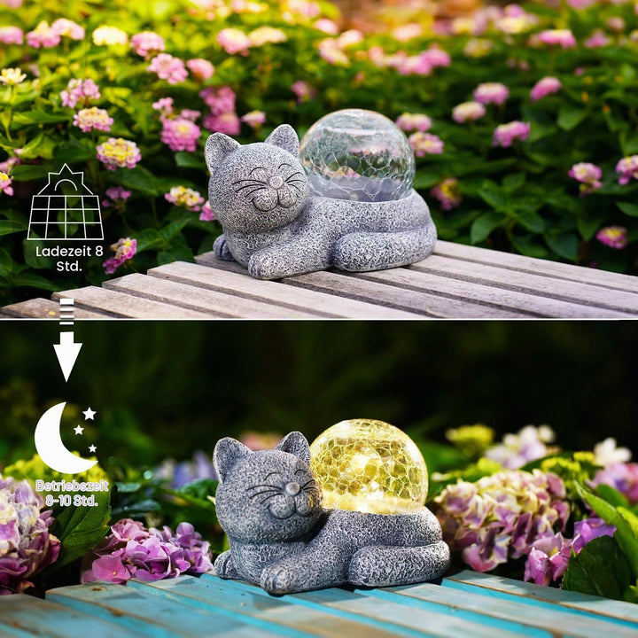 Yeomoo Solar Katzen Deko mit Solarlampen Gartendeko - Lustige Liegende Katzenfigur Wetterfeste Garte