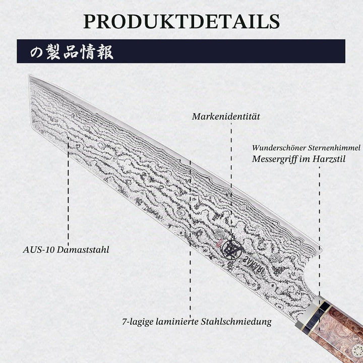 MITSUMOTO SAKARI 22 cm Handgeschmiedetes Japan Kiritsuke Kochmesser | AUS-10 Damaststahl Küchenmesse