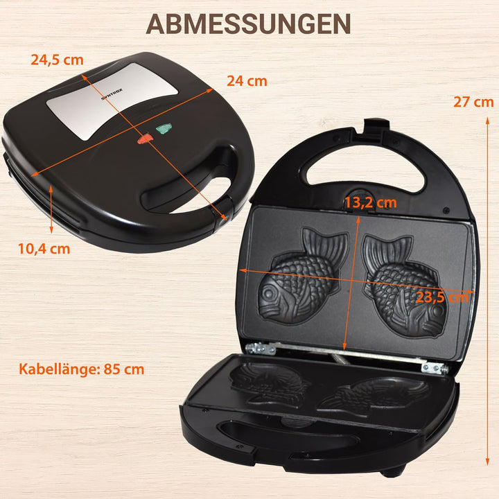 Syntrox Germany Taiyaki Maker japanisches Gebäck in Form eines Fisches Chefmaker SM-1300W Fish mit h