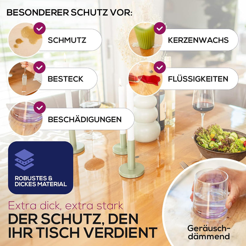 BEAUTEX Glasklar Folie 2 mm + abgeschrägte Kante, transparente Tischdecke Tischschutz, Made in Germa