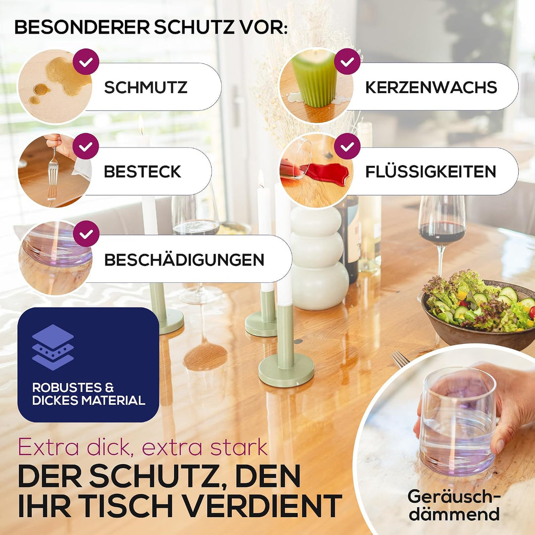BEAUTEX Tischdecke transparent 2 mm glasklar V-Kante Rechteckig 65x280 | Tischschutz &amp; Tischfolie na