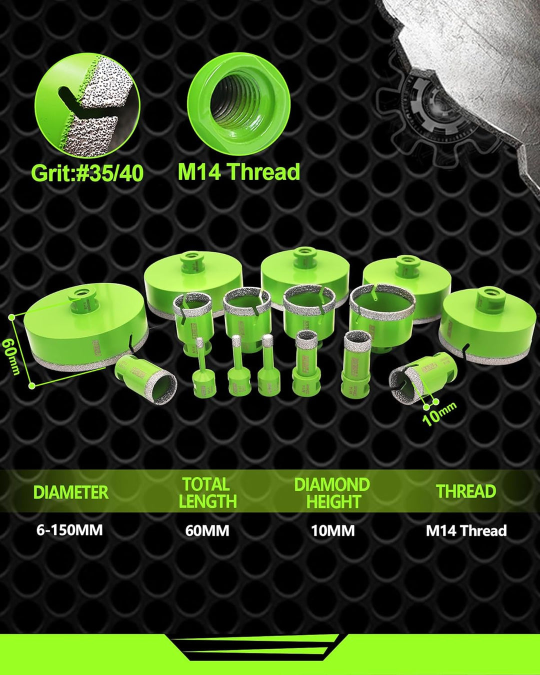 FACHLICH Diamant Fliesenbohrer Set 35/40/50/68mm M14 Diamantbohrer Lochsäge für Porzellan Fliese Gra