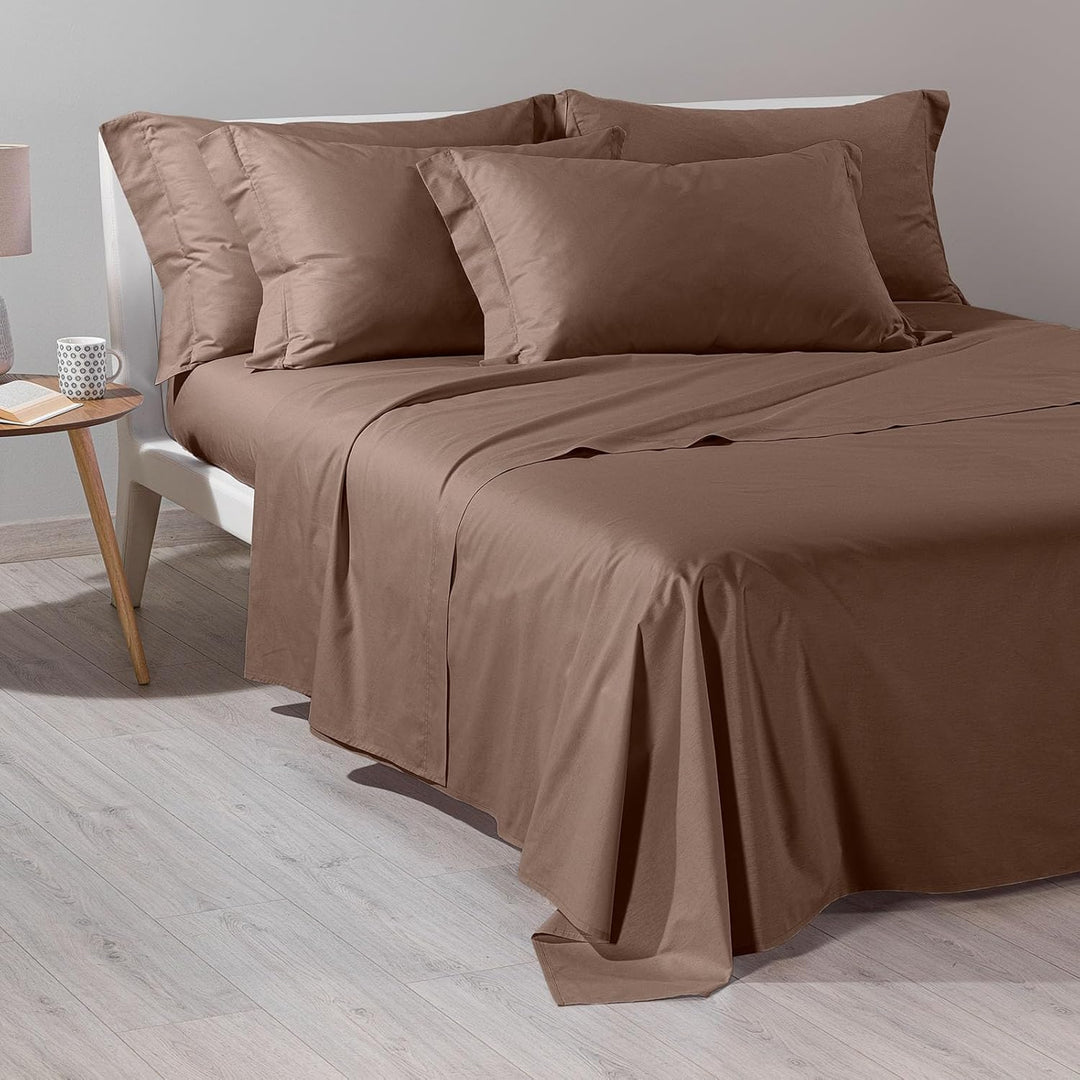 Caleffi - Bettwäsche-Set aus Baumwolle, einfarbig, für französisches Bett, Mokka Una piazza e mezza