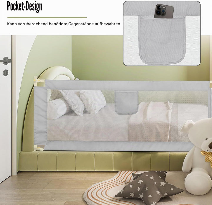 OHMG Bettgeländer,Sicherheitsgitter für Kinder,Sicherheitsgitter für Bett,höhenverstellbar,tragbar,B