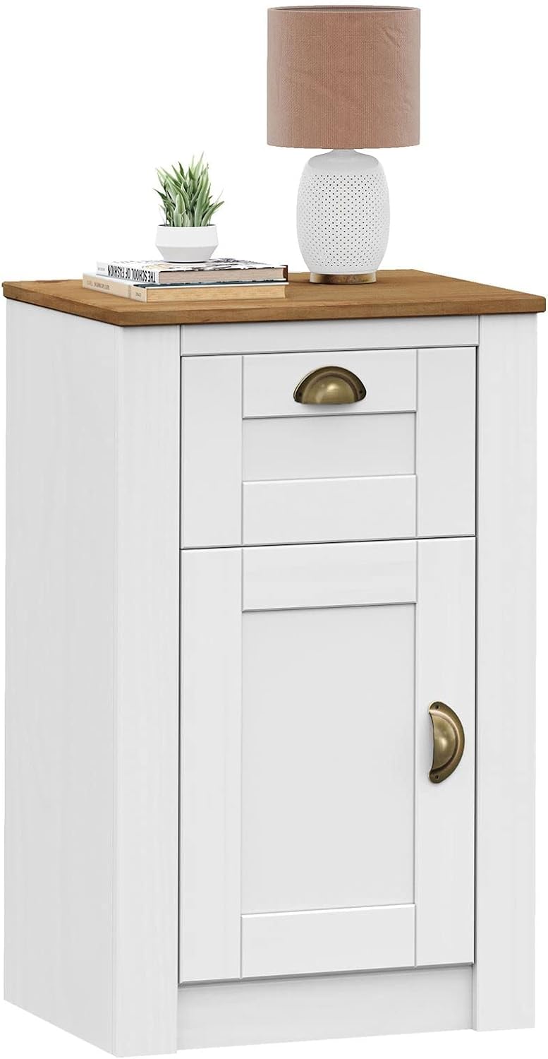 IDIMEX Nachttisch Bolton aus Holz in weiss/braun mit 1 Schublade und Tür Nachtkommode mit Muschelgri