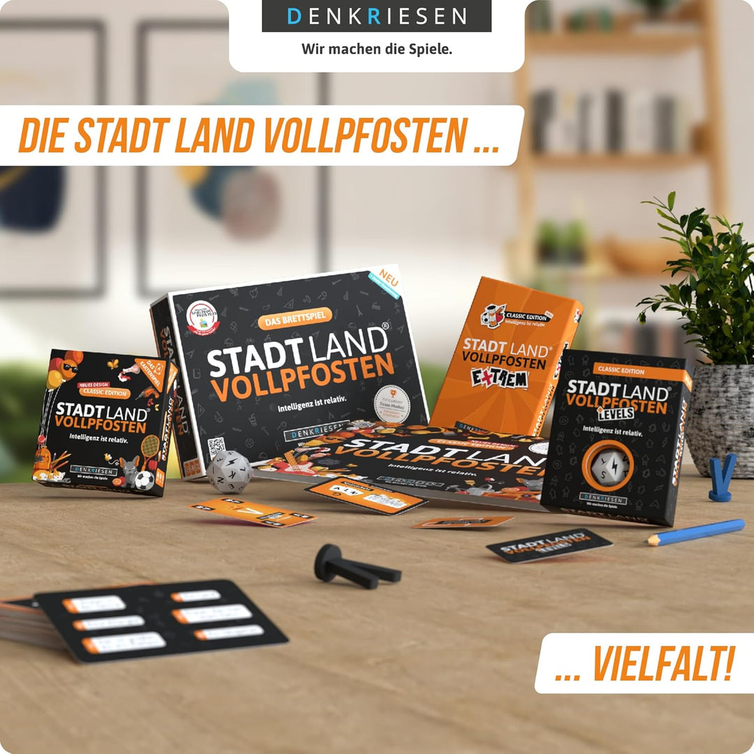 DENKRIESEN - Stadt Land VOLLPFOSTEN - Das Kartenspiel - Classic Edition | Geschenkidee| Stadt Land F