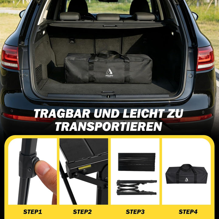 Campingtisch 128×60.5cm Höhenverstellbar Aluminium Klapptisch Tisch Camping Picknicktisch Schwarz, S