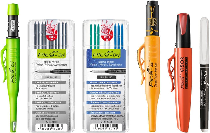 Pica 55020 Markierstift Set für Installateur, Zimmermannsbleistift - für Stein, Metall, Reifen, Glas