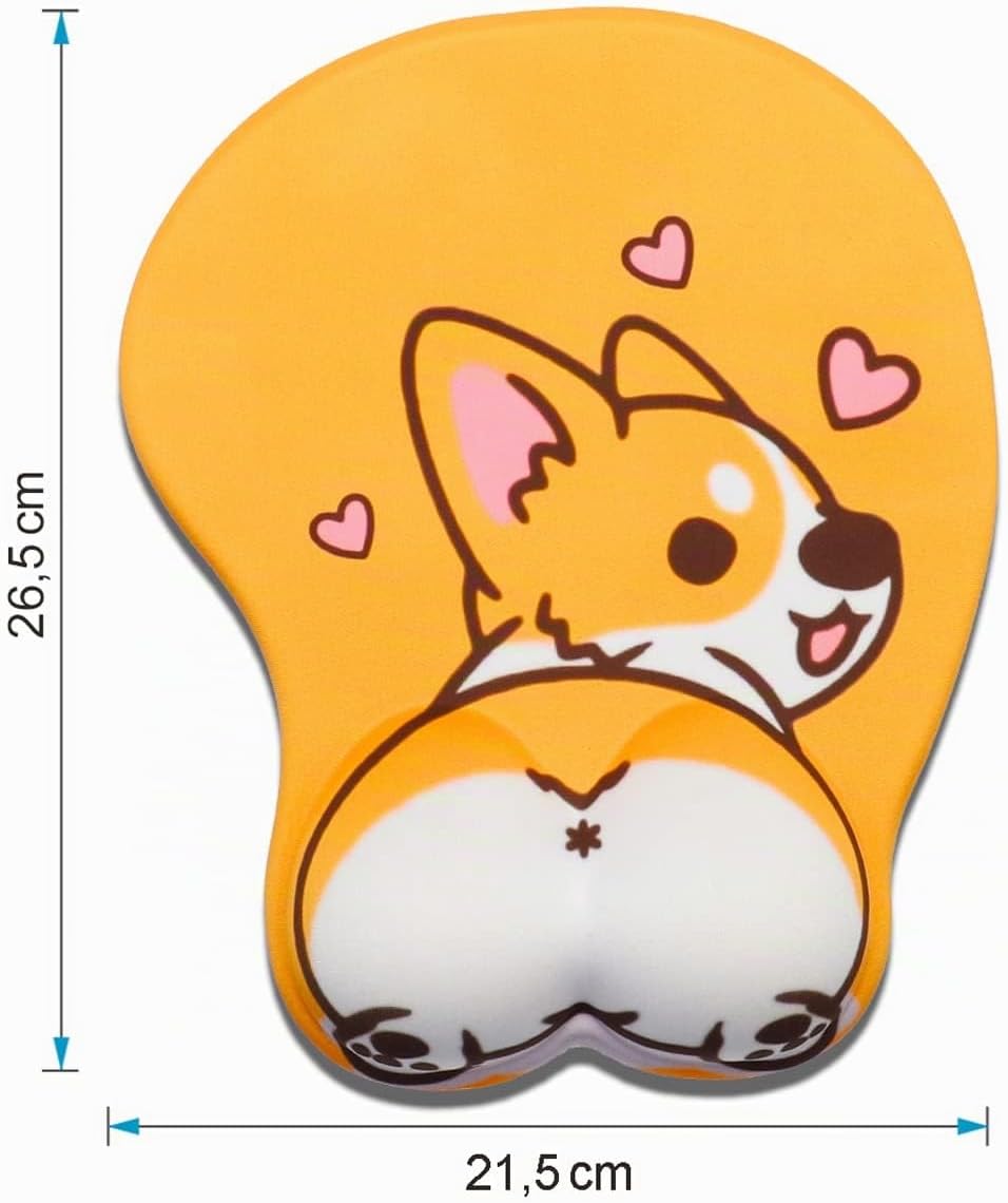 AOKSUNOVA 3D Mauspad mit Gelkissen Ergonomisches Mousepad mit Gel Handauflage Corgi Hund MI-100, MI-