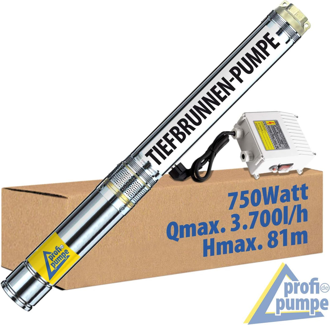 SONDERANGEBOT! 750Watt-3Zoll - TAUCHPUMPE BRUNNENPUMPE Brunnen-Star-750 - Die SCHLANKE TIEFBRUNNENPU
