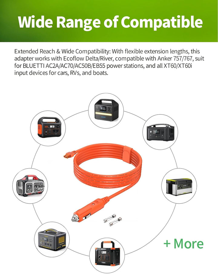 XT60i auf Zigarettenanzünder Kabel, 14AWG 12V/24V Ladekabel für Powerstation & Solargenerator – Komp