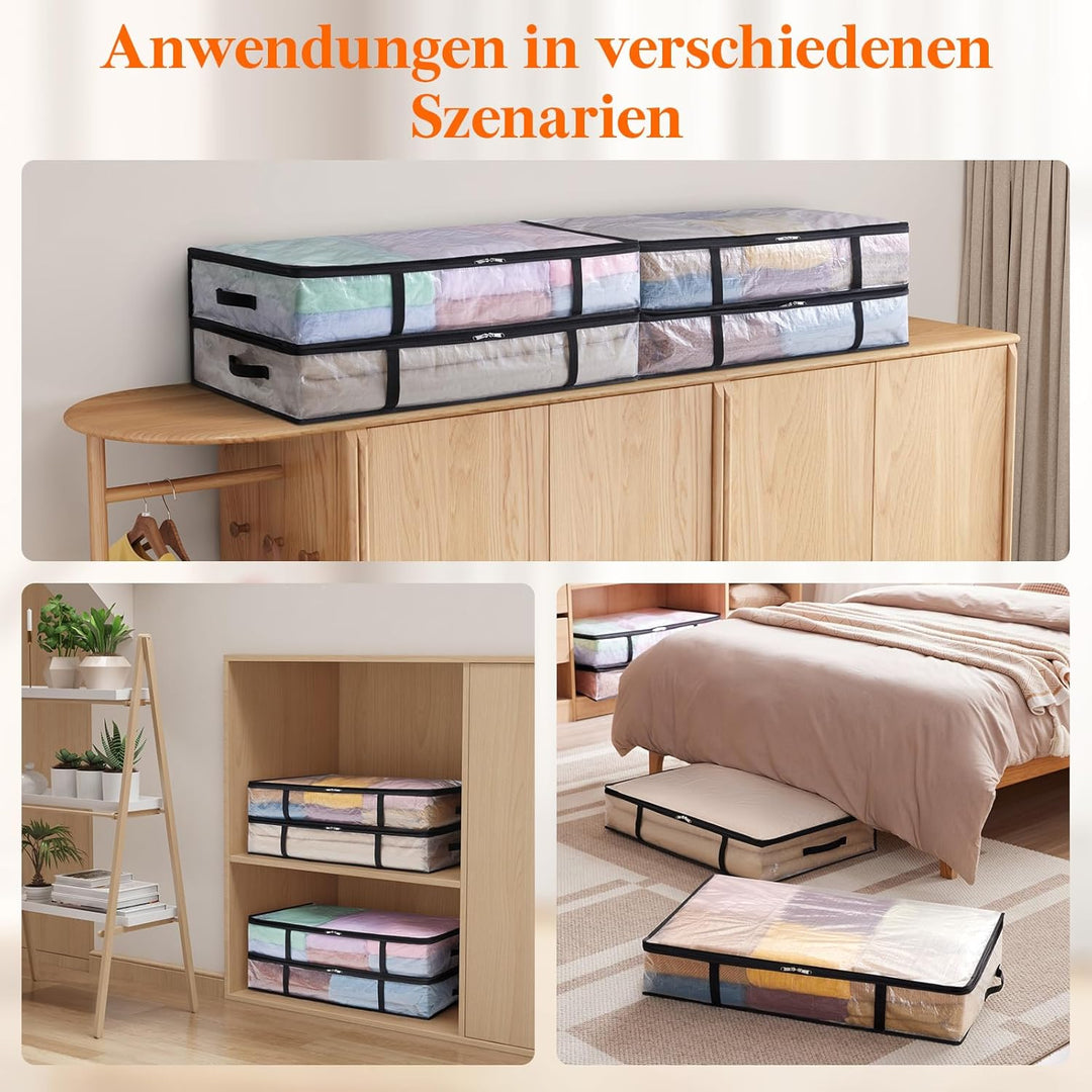 Lifewit 4 Stück Transparente Plastik Unterbett Aufbewahrungstasche, 60L Unterbettkommode Aufbewahrun