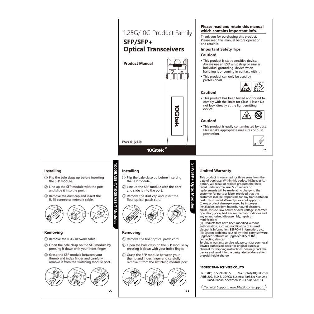 10Gtek 4-Stück 1.25/2.5/5/10GBase-T SFP+ RJ-45 CAT.6a Kupfer Transceiver 30-meter, Auto-Negotiation