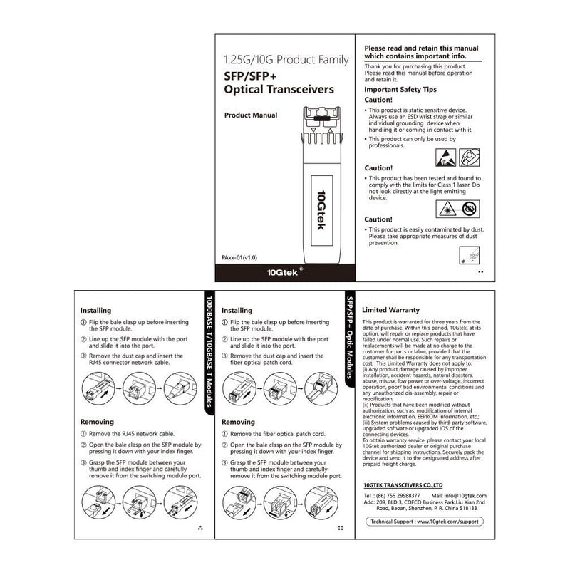 10Gtek 4-Stück 1.25/2.5/5/10GBase-T SFP+ RJ-45 CAT.6a Kupfer Transceiver 30-meter, Auto-Negotiation