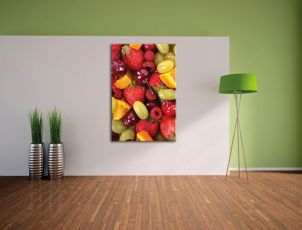 Pixxprint Früchtemix Erdbeeren Weintrauben als Leinwandbild/Grösse: 100x70 / Wandbild/Kunstdruck/fer