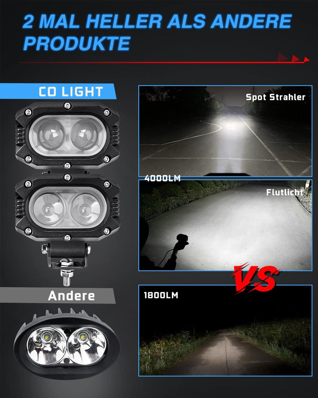 CO LIGHT LED Arbeitsscheinwerfer 12v Led Scheinwerfer 24v Zusatzscheinwerfer auto 4 zoll 2 stück×48W