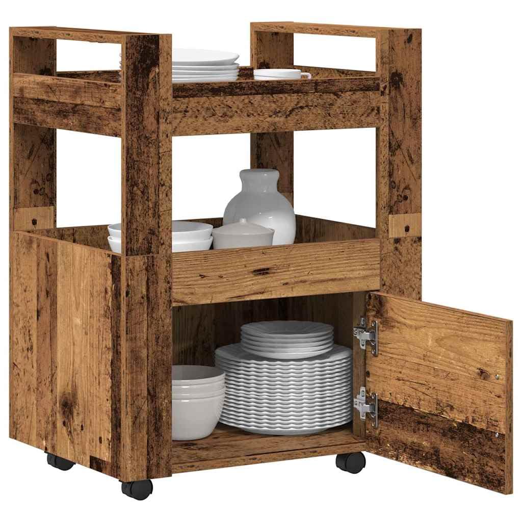 vidaXL Küchentrolley Altholz 60 x 45 x 80 cm Holzwerkstoff, Moderner Küchenwagen, rechteckiger Utili