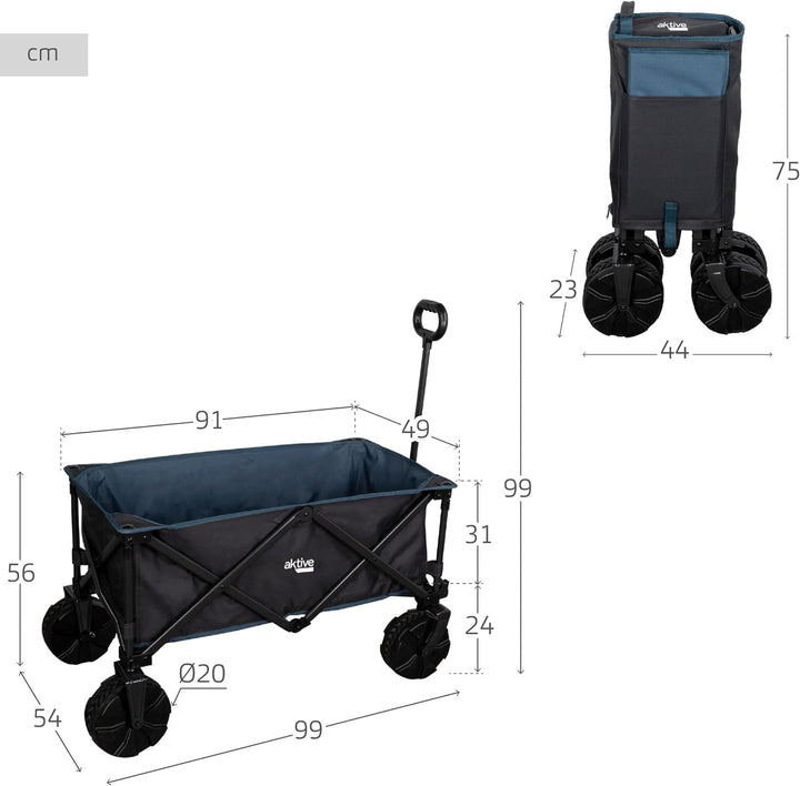 Aktive 62620 Faltbarer Transportwagen Strandwagen Camping Garten mit grossen Breiten Rädern Spezial