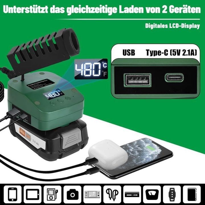Kabelloser Lötkolben Set Kompatibel mit Bosch 18V Home and Garden PBA Akku, Tragbarer Lötkolben mit